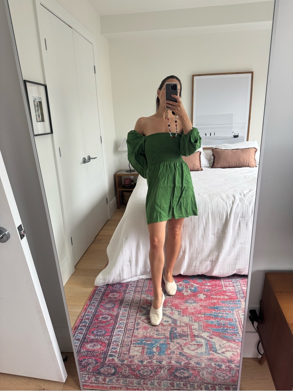 Green Reformation Off-Shoulder Mini Dress